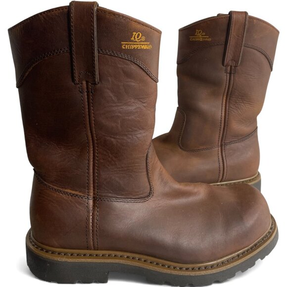 Chippewa Leather IQ Brown Steel Toe Engineer Biker Work Boots Men's 9.5 XW - Picture 1 of 12